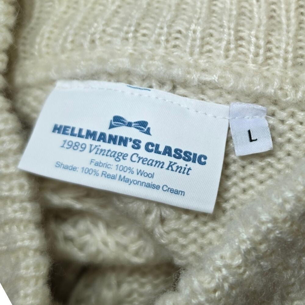 Hellmann's Billy Crystal 1989 Cable Sweater Celebrity Knits Mayo Large Wool - Picture 5 of 8